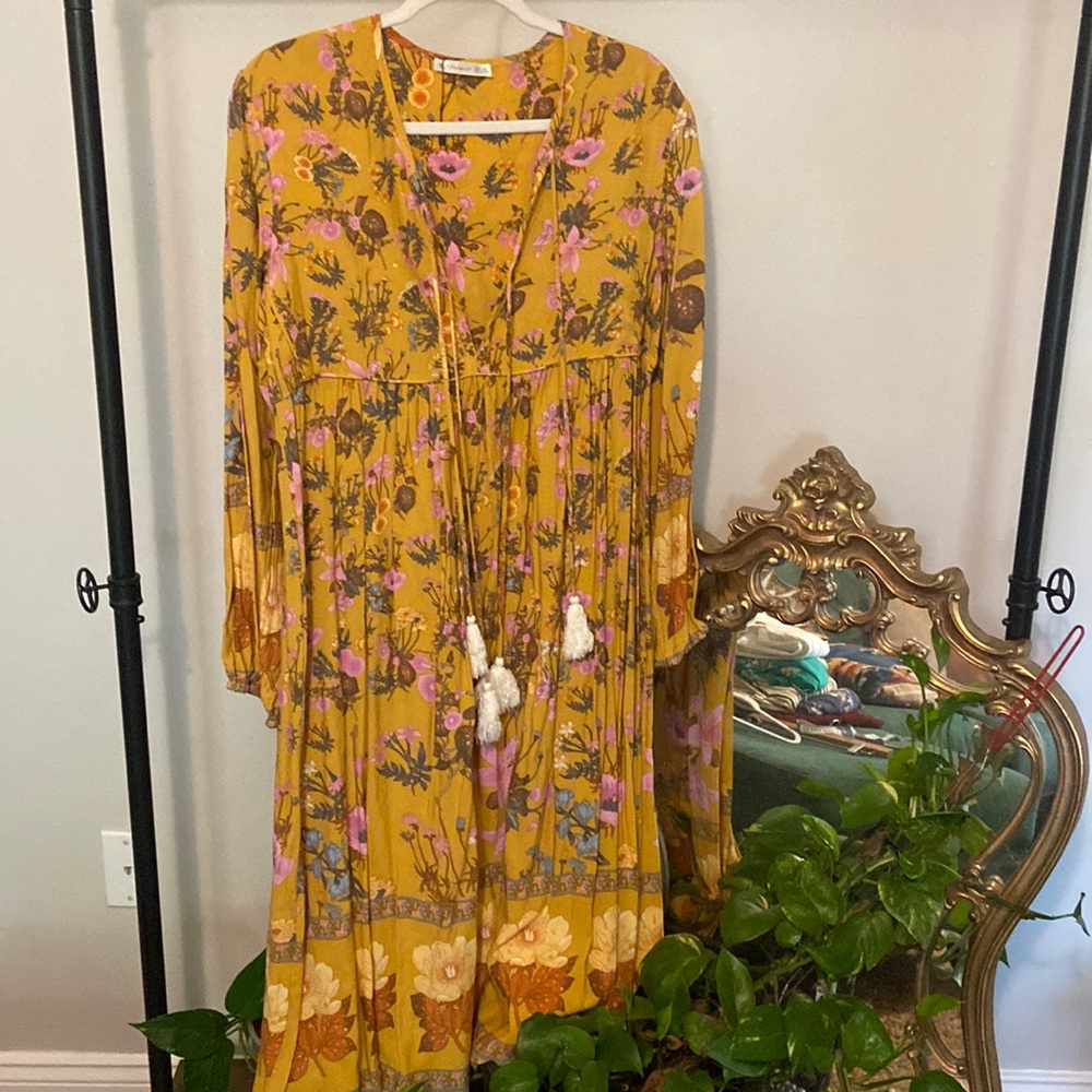 R. Vivimos yellow floral boho midi dress